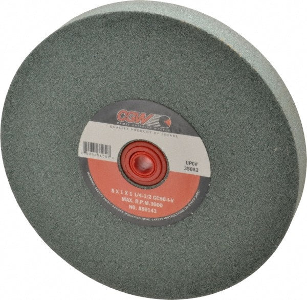 Camel Grinding Wheels - 80 Grit Silicon Carbide Bench & Pedestal Grinding Wheel - 8" Diam x 1" Hole x 1" Thick, 3600 Max RPM, I Hardness, Medium Grade , Vitrified Bond - Exact Tooling