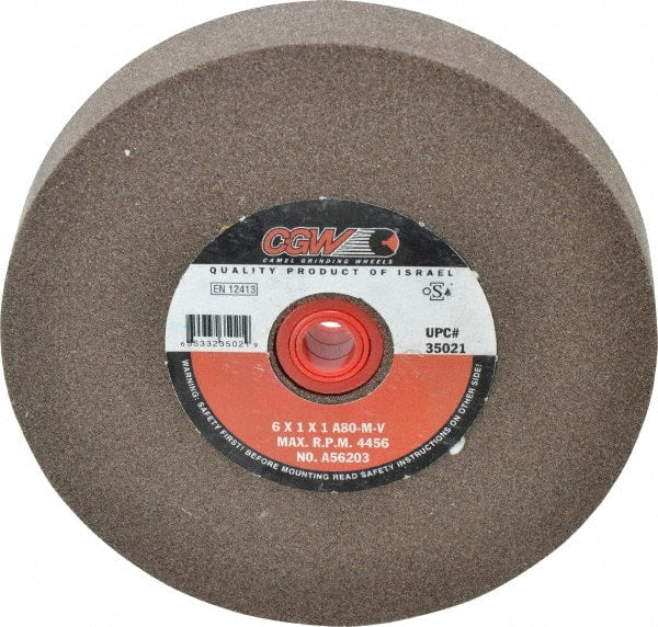 Camel Grinding Wheels - 80 Grit Aluminum Oxide Bench & Pedestal Grinding Wheel - 6" Diam x 1" Hole x 1" Thick, 4456 Max RPM, M Hardness, Medium Grade , Vitrified Bond - Exact Tooling