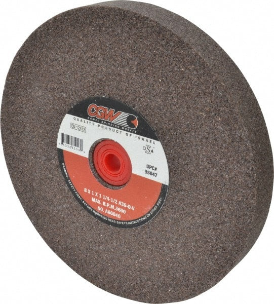 Camel Grinding Wheels - 36 Grit Aluminum Oxide Bench & Pedestal Grinding Wheel - 8" Diam x 1-1/4" Hole x 1" Thick, 3600 Max RPM, O Hardness, Very Coarse Grade , Vitrified Bond - Exact Tooling