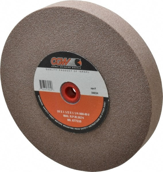 Camel Grinding Wheels - 60 Grit Aluminum Oxide Bench & Pedestal Grinding Wheel - 10" Diam x 1-1/4" Hole x 1-1/2" Thick, 2483 Max RPM, M Hardness, Medium Grade , Vitrified Bond - Exact Tooling