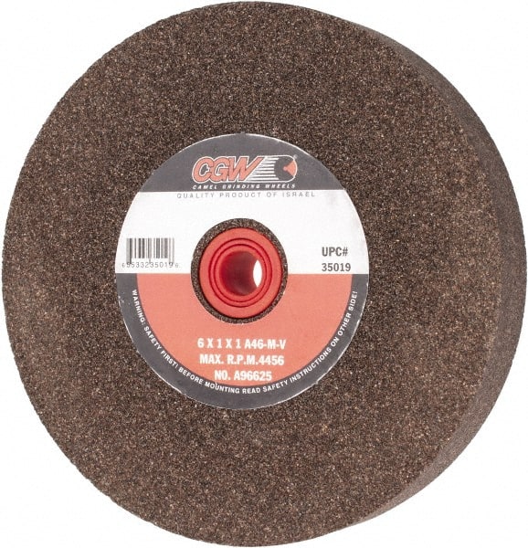Camel Grinding Wheels - 46 Grit Aluminum Oxide Bench & Pedestal Grinding Wheel - 6" Diam x 1" Hole x 1" Thick, 4456 Max RPM, M Hardness, Coarse Grade , Vitrified Bond - Exact Tooling