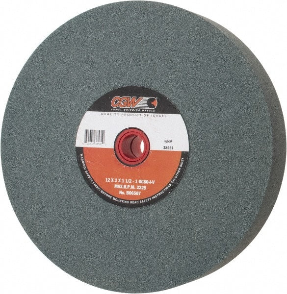 Camel Grinding Wheels - 60 Grit Silicon Carbide Bench & Pedestal Grinding Wheel - 12" Diam x 1-1/4" Hole x 2" Thick, 2220 Max RPM, I Hardness, Medium Grade , Vitrified Bond - Exact Tooling
