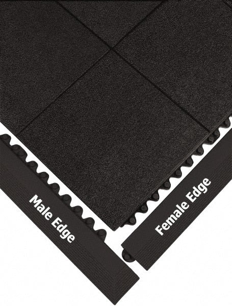 Wearwell - 39" Long x 3" Wide x 5/8" Thick, Anti-Fatigue Modular Matting Ramp Edge - Male, Black, For Dry & Wet Areas, Series 572 - Exact Tooling