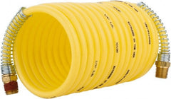 Coilhose Pneumatics - 1/4" ID, 1/4 Thread, 12' Long, Yellow Nylon Coiled & Self Storing Hose - 185 Max psi, Male Rigid x Male Swivel - Exact Tooling