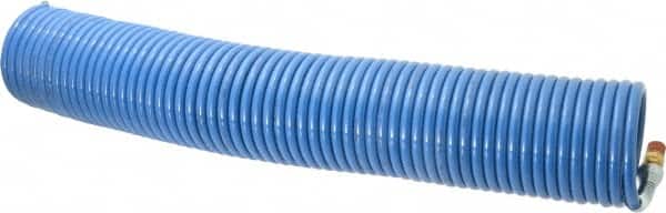Coilhose Pneumatics - 1/4" ID, 1/4 Thread, 50' Long, Blue Nylon Coiled & Self Storing Hose - 220 Max psi, Male Swivel x Male Swivel - Exact Tooling