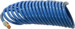 Coilhose Pneumatics - 3/8" ID, 3/8 Thread, 25' Long, Blue Nylon Coiled & Self Storing Hose - 230 Max psi, Male Swivel x Male Swivel - Exact Tooling