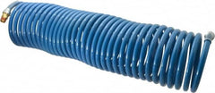 Coilhose Pneumatics - 3/8" ID, 3/8 Thread, 50' Long, Blue Nylon Coiled & Self Storing Hose - 230 Max psi, Male Swivel x Male Swivel - Exact Tooling