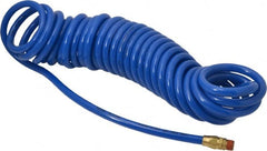 Coilhose Pneumatics - 3/8" ID, 3/8 Thread, 30' Long, Blue Polyurethane Coiled & Self Storing Hose - 115 Max psi, Male Swivel x Male Swivel - Exact Tooling