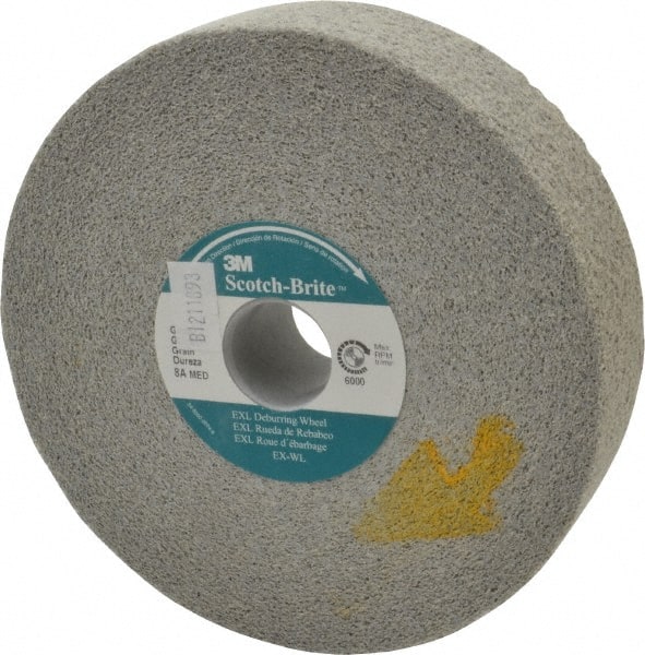 3M - 6" Diam, 1-1/2" Face Width, 1" Center Hole, Medium Grade, Aluminum Oxide Deburring Wheel - Convolute, Hard Density 8 Grade, 6,000 RPM - Exact Tooling