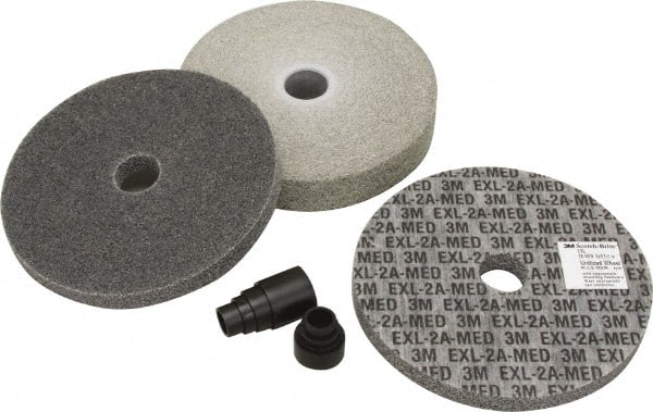 3M - 4 Piece Deburring Kit - 6" Diam Deburring & Unitized Wheels, Aluminum Oxide, 7500 RPM, Medium Grade - Exact Tooling