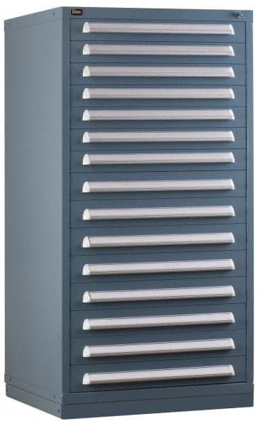 Vidmar - 14 Drawer, Preconfigured Modular Storage Cabinet - Steel, 30" Wide x 27-3/4" Deep x 59" High, Light Blue - Exact Tooling