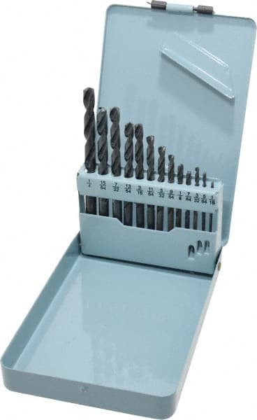 Interstate - 1/16 to 1/4", 118° Point, Oxide Finish, High Speed Steel Jobber Length Drill Bit Set - Exact Tooling