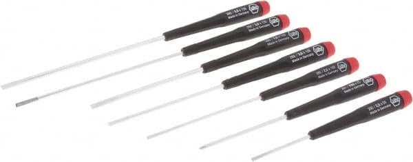 Wiha - 7 Piece Phillips & Slotted Screwdriver Set - Round Shank, Ergonomic Handle, Blade Sizes: Length 50, 100 & 150, Bit Sizes: Philips #0 - Exact Tooling