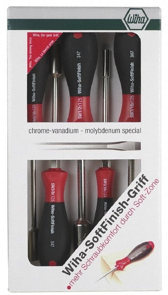 Wiha - 5 Piece 5 to 11mm Nutdriver Set - Solid Shaft, Ergonomic Handle - Exact Tooling