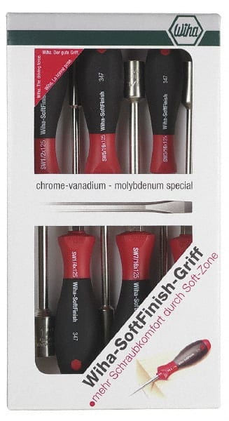 Wiha - 6 Piece 3/16 to 1/2" Nutdriver Set - Solid Shaft, Ergonomic Handle - Exact Tooling