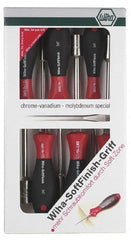 Wiha - 6 Piece 3/16 to 1/2" Nutdriver Set - Solid Shaft, Ergonomic Handle - Exact Tooling