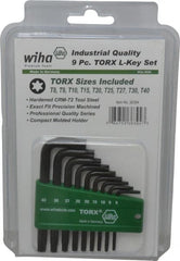 Wiha - 9 Piece T8 to T40 L-Key Short Arm Torx Key Set - T8, T9, T10, T15, T20, T25, T27, T30, T40 Torx Size - Exact Tooling
