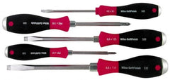 Wiha - 5 Piece Phillips & Slotted Screwdriver Set - Round Shank, Ergonomic Handle - Exact Tooling