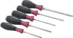 Wiha - 5 Piece Phillips & Slotted Screwdriver Set - Round Shank, Ergonomic Handle, Blade Sizes: Length 80, 100, 125 & 150, Bit Sizes: Philips #1 & #2 - Exact Tooling