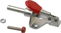 De-Sta-Co - 100 Lb Load Capacity, Flanged Base, Carbon Steel, Standard Straight Line Action Clamp - 3 Mounting Holes, 0.17" Mounting Hole Diam, 1/4" Plunger Diam, Thumb Handle - Exact Tooling