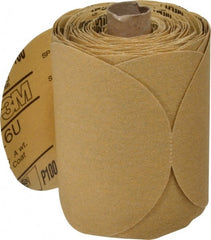 3M - 5" Diam, 100 Grit FEPA, Aluminum Oxide Adhesive PSA Disc - Fine Grade, Gold, A Weighted Backing, Flexible, Use with Random Orbital Sanders - Exact Tooling