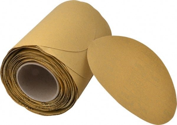 3M - 8" Diam, 100 Grit FEPA, Aluminum Oxide Adhesive PSA Disc - Fine Grade, Gold, A Weighted Backing, Flexible, Use with Random Orbital Sanders - Exact Tooling