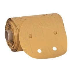 3M - 5" Diam, 320 Grit FEPA, Aluminum Oxide Adhesive PSA Disc - Extra Fine Grade, Gold, A Weighted Backing, Flexible, Use with Random Orbital Sanders - Exact Tooling