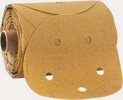 3M - 5" Diam, 240 Grit FEPA, Aluminum Oxide Adhesive PSA Disc - Very Fine Grade, Gold, A Weighted Backing, Flexible, Use with Random Orbital Sanders - Exact Tooling