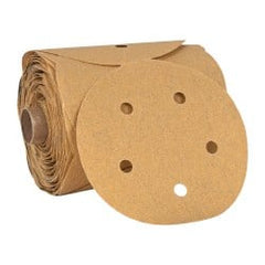 3M - 5" Diam, 80 Grit FEPA, Aluminum Oxide Adhesive PSA Disc - Medium Grade, Gold, A Weighted Backing, Flexible, Use with Random Orbital Sanders - Exact Tooling