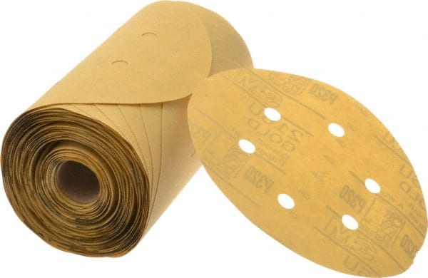 3M - 6" Diam, 320 Grit FEPA, Aluminum Oxide Adhesive PSA Disc - Extra Fine Grade, Gold, A Weighted Backing, Flexible, Use with Random Orbital Sanders - Exact Tooling