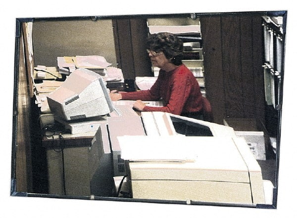 PRO-SAFE - Indoor/Outdoor Rectangular Flat Safety, Traffic & Inspection Mirrors - Acrylic Lens, Laminated Hardboard Backing, 12" High - Exact Tooling