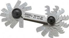 SPI - 20 Leaf, 0.4 to 6mm Pitch Range, Steel Screw Pitch Gage - 60° Thread Angle - Exact Tooling
