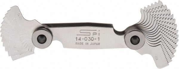 SPI - 28 Leaf, 1/4 to 2.5mm Pitch Range, Steel Screw Pitch Gage - 60° Thread Angle - Exact Tooling
