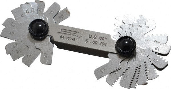 SPI - 30 Leaf, 6 to 60 TPI Range, Steel Screw Pitch Gage - 60° Thread Angle - Exact Tooling
