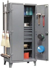 Strong Hold - 3 Shelf Pegboard Storage Cabinet - Steel, 36" Wide x 24" Deep x 78" High, Dark Gray - Exact Tooling