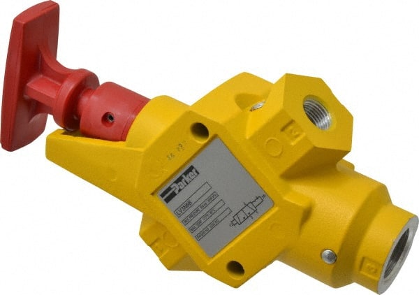 Parker - 3/8" NPT Safety Lockout Valve - 3-Way, 2 Position, Handle, 6.6 CV Rate, 250 Max psi & 160°F Max Temp - Exact Tooling