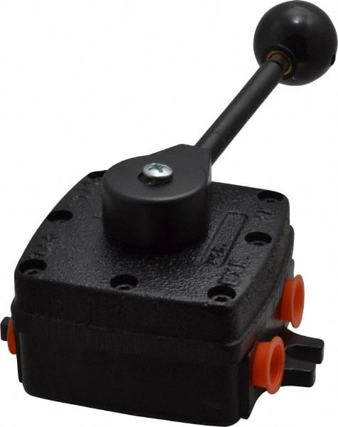 Parker - 3/8" NPT Mechanically Operated Air Valve - 4-Way, 3 Position, Hand Throttle-Manual Return, 3 CV Rate, 150 Max psi & 160°F Max Temp - Exact Tooling