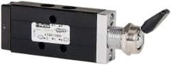 Parker - 1/8" NPT Mechanically Operated Air Valve - 4-Way, 2 Position, Toggle, 0.2 CV Rate, 150 Max psi & 175°F Max Temp - Exact Tooling