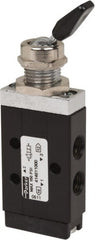 Parker - 1/8" NPT Mechanically Operated Air Valve - 3-Way, 2 Position, Toggle-Spring Return, 0.2 CV Rate, 150 Max psi & 175°F Max Temp - Exact Tooling
