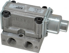 Parker - 1.5 CV Rate, 3/8" NPT Inlet HD Mechanical Oper Valve - 4 Way, 2 Position, 3/8" NPT Outlet, 150 Max psi, Air Pilot Spring Return - Exact Tooling