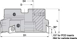 Kennametal - 6 Inserts, 3" Cut Diam, 1" Arbor Diam, 0.394" Max Depth of Cut, Indexable Square-Shoulder Face Mill - 0/90° Lead Angle, 1-3/4" High, BGHX 15L5... Insert Compatibility, Through Coolant, Series Fix-Perfect - Exact Tooling