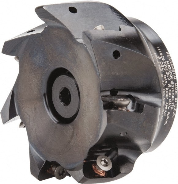 Kennametal - 7 Inserts, 3" Cut Diam, 1" Arbor Diam, 18.03mm Max Depth of Cut, Indexable Square-Shoulder Face Mill - 0/90° Lead Angle, 1-3/4" High, EC18.., EP18.. Insert Compatibility, Through Coolant, Series Mill 1-18 - Exact Tooling