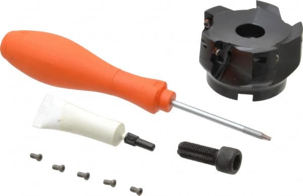 Kennametal - 5 Inserts, 2-1/2" Cut Diam, 3/4" Arbor Diam, 14.22mm Max Depth of Cut, Indexable Square-Shoulder Face Mill - 0/90° Lead Angle, 40mm High, EC14.., EP14.. Insert Compatibility, Through Coolant, Series Mill 1-14 - Exact Tooling