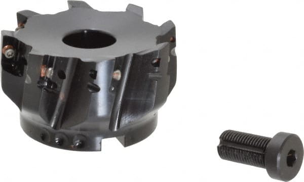 Kennametal - 8 Inserts, 3" Cut Diam, 1" Arbor Diam, 14.22mm Max Depth of Cut, Indexable Square-Shoulder Face Mill - 0/90° Lead Angle, 1-3/4" High, EC14.., EP14.. Insert Compatibility, Through Coolant, Series Mill 1-14 - Exact Tooling