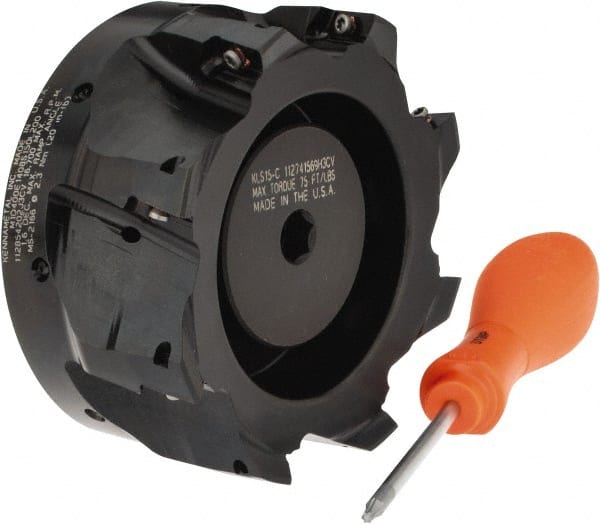 Kennametal - 8 Inserts, 4" Cut Diam, 1-1/2" Arbor Diam, 14.22mm Max Depth of Cut, Indexable Square-Shoulder Face Mill - 0/90° Lead Angle, 2" High, EC14.., EP14.. Insert Compatibility, Through Coolant, Series Mill 1-14 - Exact Tooling