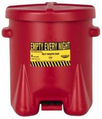 Eagle - 6 Gallon Capacity, Polyethylene Oily Waste Can - 13-1/2 Inch Long x 16-1/2 Inch Wide/Diameter x 16 Inch High, Red, Foot Operated, Approved FM - Exact Tooling