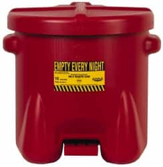 Eagle - 10 Gallon Capacity, Polyethylene Oily Waste Can - 18 Inch Long x 22 Inch Wide/Diameter x 18 Inch High, Red, Foot Operated, Approved FM - Exact Tooling