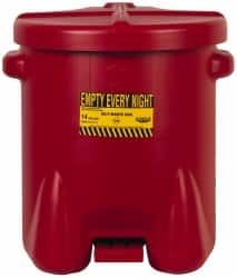 Eagle - 14 Gallon Capacity, Polyethylene Oily Waste Can - 18 Inch Long x 22 Inch Wide/Diameter x 21 Inch High, Red, Foot Operated, Approved FM - Exact Tooling