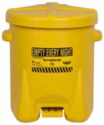 Eagle - 6 Gallon Capacity, Polyethylene Oily Waste Can - 13-1/2 Inch Long x 16-1/2 Inch Wide/Diameter x 16 Inch High, Yellow, Foot Operated, Approved FM - Exact Tooling