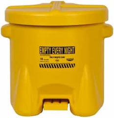 Eagle - 10 Gallon Capacity, Polyethylene Oily Waste Can - 18 Inch Long x 22 Inch Wide/Diameter x 18 Inch High, Yellow, Foot Operated, Approved FM - Exact Tooling